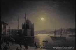 Maanverlichte nacht op de Bosporus