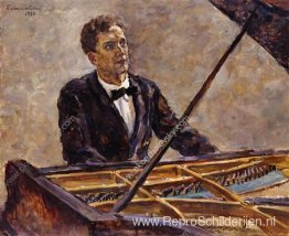 Portret van pianist Vladimir Sofronitsky aan de piano