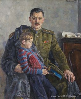 Portret van Sergej Vladimirovitsj Mikhalkov met zijn zoon