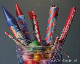 Vuurwerk bloemen met bom en lucifers