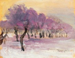 Winterlandschap met violet licht