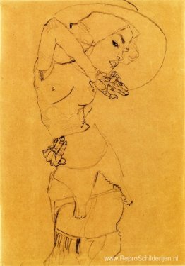 Staand naakt met grote hoed (Gertrude Schiele)