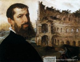 Zelfportret van de schilder met het Colosseum op de achtergrond