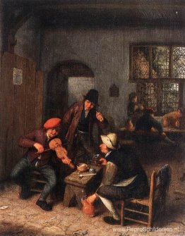 Interieur van een taverne met violist