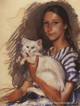 Portret van Natasha Lancere met een kat 