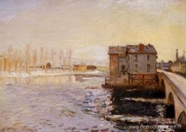 De Moret-brug en molens onder de sneeuw