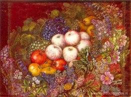 Stilleven "Bloemen, appels, tomaten"