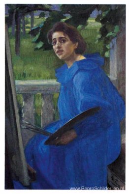 Hanna in een blauwe jurk (portret van de vrouw van de kunstenaar