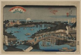 Avondgloed bij de Ryogoku-brug