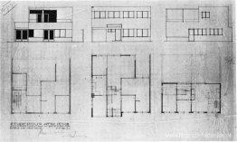 Ontwerp voor een huis en atelier voor Bertalan Pór, gevels en pl