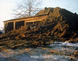 Gedeeltelijk begraven houtschuur