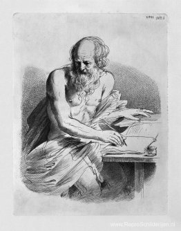 St. Jerome tijdens het schrijven, door Guercino