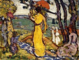 Dame in gele jurk in het park (ook bekend als A Lady in Yellow i