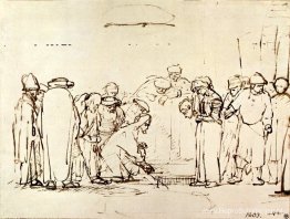 Jezus en de overspelige vrouw door Rembrandt