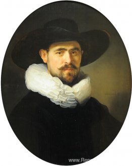 Portret van een bebaarde man met een hoed met brede rand