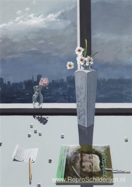 Studie van bloemen met kunstboek