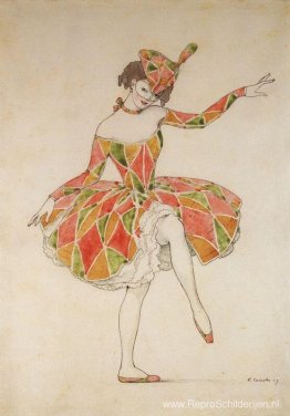 Ontwerp van kostuum van Columbine voor Anna Pavlova in Harlequin