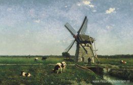 Landschap met windmolen bij Schiedam