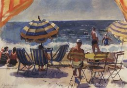 Menton. Strand met parasols 