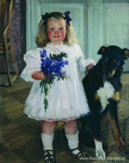 Portret van Irina Kustodiev met de hond Shumka