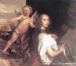 Portret van een meisje als Erminia, begeleid door Cupido