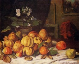 Stilleven Appels, peren en bloemen op een tafel, Saint Pelagie